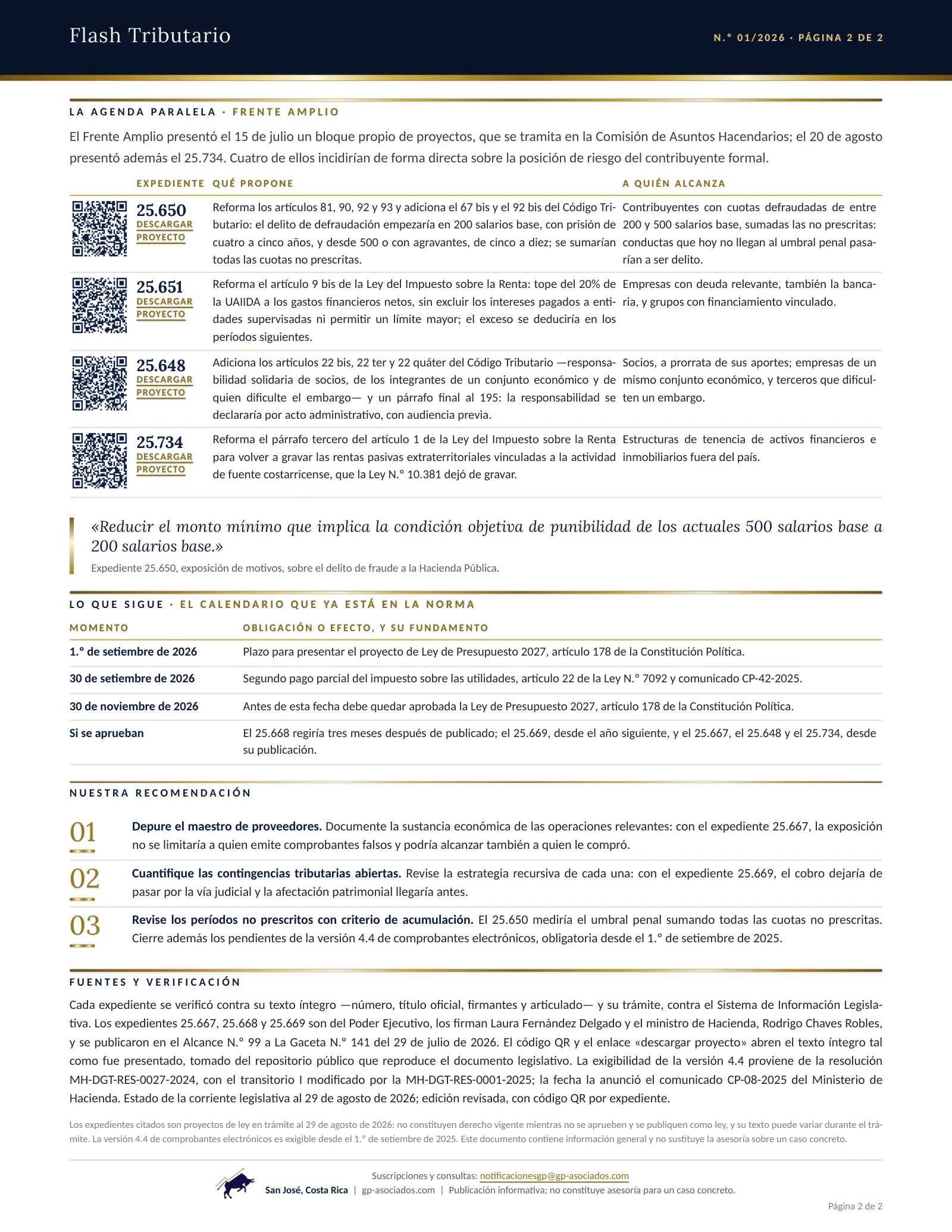 Página 2 de 2 del Flash Tributario N.º 01/2026 de G&P Asociados